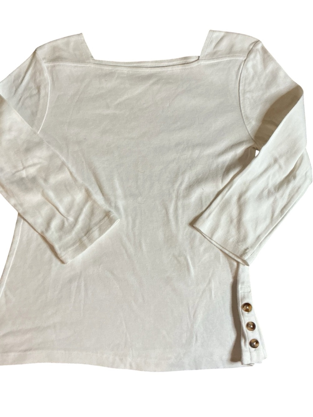 Chico's Cream Boatneck Long Sleeve Top with Side Button Accents